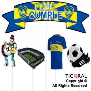 ADORNO PINCHE PARA TORTA FELIZ CUMPLE BOCA JUNIORS x 5 UNIDADES